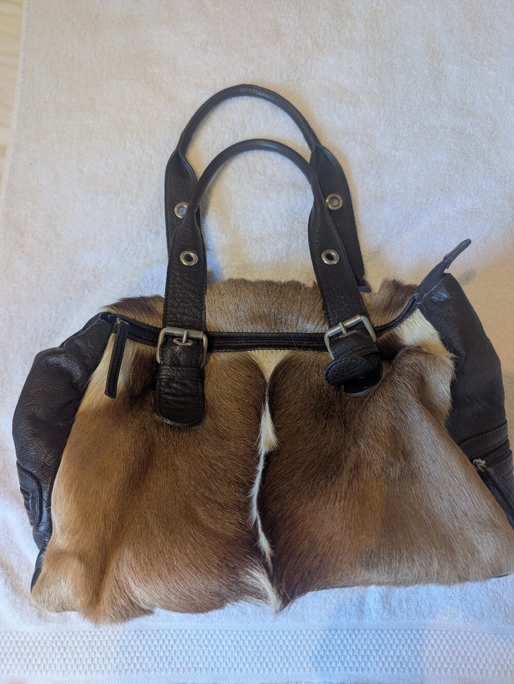 FSP Collection Cape Town Genuine Springbok Hair On Hide Leather Shoulder Bag Sat - Picture 2 of 14
